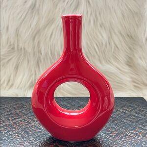 Red Ceramic Hole Vase - Modern Home Accent